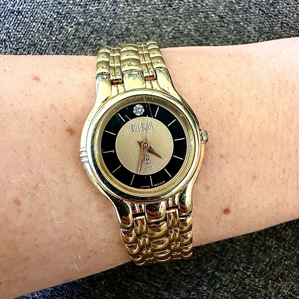 Vintage Bill Blass Black & Gold Quartz Watch